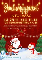 Joulumyyjäiset Intolassa lauantaina 29.11.2025 klo 11.00-14.00.