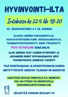 Hyvinvointi-ilta Intolassa 22.4.2026 klo 18.00-20.00. Tervetuloa!
