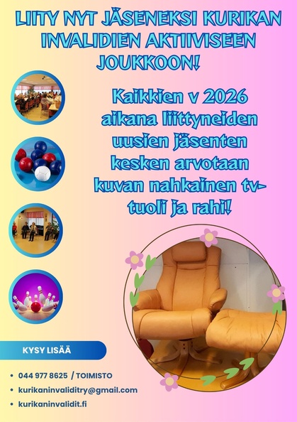 2026 liittyneiden uusien jäsenten kesken arvotaan nahkainen tv-tuoli ja jalkarahi!