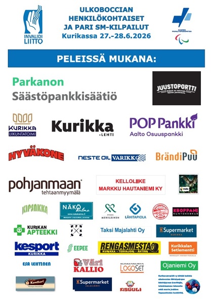 Sponsoritaulussa boccian SM-kisojen mainostajat ja tukijat. Lisäksi iso joukko yksittäisten tavarapalkintojen lahjoittajia. Kaikille ISO kiitos tuestanne! Sponsoritaulussa boccian SM-kisojen mainostajat ja tukijat. Lisäksi iso joukko yksittäisten tavarapalkintojen lahjoittajia. Kaikille ISO kiitos tuestanne!